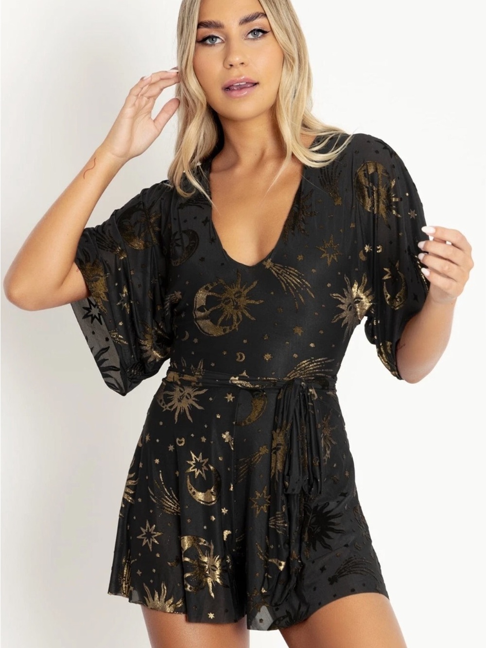 BlackMilk Burned Velvet Sun & Moon Gold Kimono Playsuit ✨ Limited